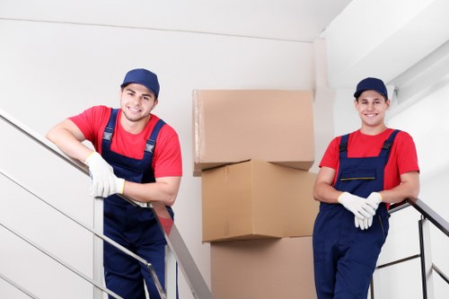 Packed boxes and furniture prepared for Romford relocation