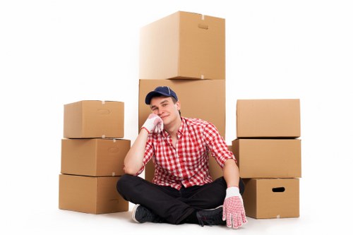 Packed boxes and furniture prepared for a Romford move