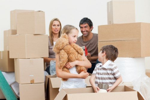 Packed boxes and furniture ready for removals in Romford